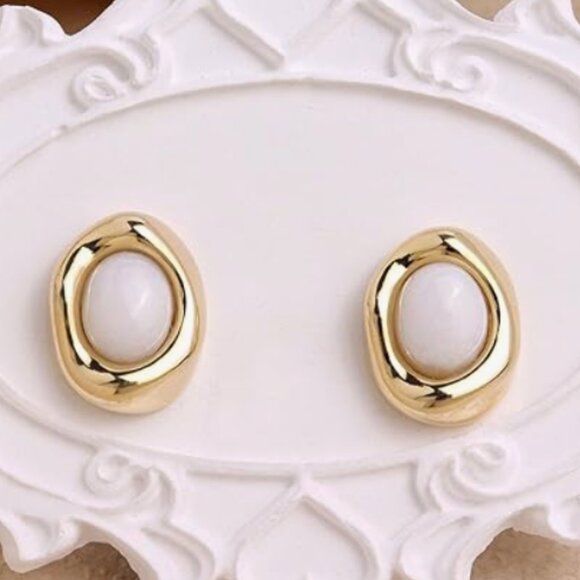 Anthropologie Jewelry - Vintage White Stud Earrings – 14K Gold Plated Elegance